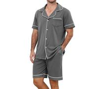 TeJoyce Pigiama Uomo Estivo Corto Cotone, Pigiami Due Pezzi Manica Corte con Scollo a V e Pantaloni con Tasche Pigiama da Notte Camicia Casual da Casa Morbido e Confortevole