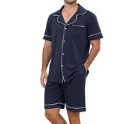 TeJoyce Pigiama Uomo Estivo Corto Cotone, Pigiami Due Pezzi Manica Corte con Scollo a V e Pantaloni con Tasche Pigiama da Notte Camicia Casual da Casa Morbido e Confortevole