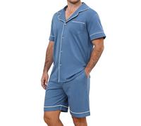 TeJoyce Pigiama Uomo Estivo Corto Cotone, Pigiami Due Pezzi Manica Corte con Scollo a V e Pantaloni con Tasche Pigiama da Notte Camicia Casual da Casa Morbido e Confortevole