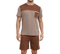 TeJoyce Pigiama Uomo Estivo Cotone Corto, Pigiami 2 Pezzi Uomo Maniche Corta a Righe con Tasche Leggero e Morbido Loungewear, Abbigliamento Casual da Casa Morbido e Confortevole S-XXL