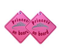 Tek Automotive Cartello per auto Princess on Board, confezione doppia, 14 x 14 cm, rosa con ventosa, cartello per auto con scritta "Baby on Board", accessori per auto per ragazze