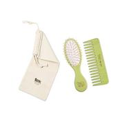TEK - Kit da Borsetta: Spazzola Ovale Piccola e Pettine Piccolo Rado Lime con Custodia in Cotone, Handmade in Italy