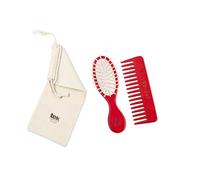 TEK - Kit da Borsetta: Spazzola Ovale Piccola e Pettine Piccolo Rado Rosso con Custodia in Cotone, Handmade in Italy