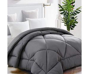 TEKAMON Trapunta per letto matrimoniale con linguette angolari per copripiumino serie 1200, alternativa alla piuma d'oca, collezione hotel, reversibile, ipoallergenico, grigio scuro, 162,6 x 223,5 cm