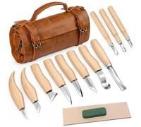 Tekchic Set di 14 Coltelli per Intaglio del Legno con Astuccio in PU, Kit di Attrezzi Professionale per Intaglio, Adatto per Principianti, Adulti e Appassionati di Artigianato del Legno