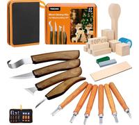 Tekchic - Set di attrezzi per intagliare il legno, 26 pezzi, con blocchi di legno di tiglio e custodia