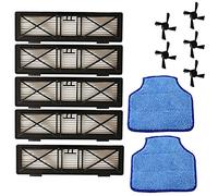 TeKeHom 5 filtri Hepa sostituiscono la parte 945-0215 e 5 spazzole laterali e 2 panni in microfibra per Neato BotVac serie D D70, 70E, 75, 80, 85 con gancio e adesivo