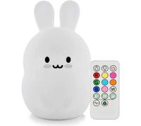 Tekemai Luce notturna, Lampada da comodino in silicone morbido Safe 9 colori con telecomando, Lampada LED multicolore ricaricabile per bambini Camera da letto/regalo per bambini - Coniglietto