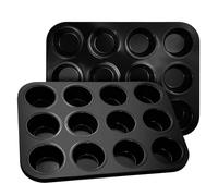 tekenewbse 2 Pezzi Teglia Muffin Antiaderente con 12 Stampo Muffin, Riutilizzabili Acciaio al Carbonio Stampi per Muffin da Forno per Budini, Cupcake, Brownies, Mini Muffin 35 X 26 X 3.5 cm (Nero)