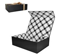 Tekhoho Scatola Regalo Nera Grande 33x23,7x10 cm, Scatola Regalo Premium con Coperchio Magnetico e Nastro per Confezioni Regalo di Matrimonio e Compleanno, Fodera Plaid