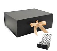 Tekhoho Scatola Regalo Nero Grande 33.5x27x12.5cm, Scatola Regalo Premium con Coperchio Magnetico e Nastro per Confezioni Regalo di Matrimonio e Compleanno, Fodera Plaid