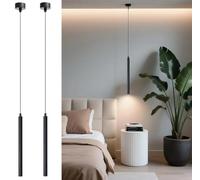 TEKHOME 2 PEZZI Tubo LED COB Moderno Faretti da soffitto Lampade a sospensione Isola cucina Sala da pranzo Negozio Bancone bar Decorazione Cilindro Tubo Illuminazione a sospensione (NERO, 3000K)