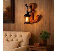 TEKHOME Applique da Muro Vintage in Legno a Forma di Ancora, Portalampada E27, Design Industriale Rustico con Vetro, Lampada da Parete Interni per Ristorante, Soggiorno e Corridoio - Modello E54