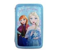 TEKHOME Astuccio Scuola, Disney, Frozen II, Elsa, Anna, 3 Zip, multiscomparto, Completo 44 Pezzi, Colori Giotto, 20 x 13 x 6 cm, lilla -