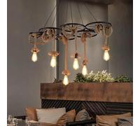 TEKHOME Lampadario a Sospensione Vintage in Corda, 6 Luci E27, Design Industriale Retro, Lampadario da Soffitto per Cucina, Sala da Pranzo, Bar, Ristorante, Altezza Regolabile A89-6