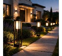 TEKHOME Lampione da Giardino E27 IP65, Lampada da Esterno Moderna in Alluminio, Paletto Luce per Viale Cortile Terrazzo, Nero/Bianco - PT-02 (NERO)
