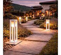 TEKHOME Lampione da Giardino E27 IP65, Lampada da Esterno Moderna in Alluminio, Paletto Luce per Viale Cortile Terrazzo, Nero/Bianco - PT-02 (BIANCO)