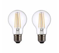 TEKLED® Lampadine a LED vintage a filamento A60, vite Edison E27, a risparmio energetico, 6,5 W, equivalente a 60 W, dimmerabile, trasparente, 2700 K, 806 lm, confezione da 2, bianco caldo