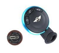 TEKLIGHT Kit Riparazione Chiave Slot FOB Shell VARI COLORI + batteria VL2020 / ML2020 Ricaricabile+ Logo non Originale per BMW Mini Cooper R56 3 Tasti (COVER ANELLO AZZURRO + BATTERIA VL2020)