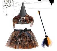 Teksome Costumi da di Halloween per Bambine - Kit di per il Costume da con la Scopa e la Gonna per Cosplay - Vestito Completo per Halloween Feste in Maschera Carnevale e Fotografie a Tema