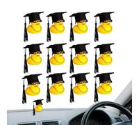 Teksome Paperelle di gomma per laurea, Decorazioni per cruscotto auto da 12 pezzi - Giocattoli da bagno, papera da vasca con cappello e occhiali da laurea, in giallo