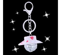 Teksome Piccola palla da discoteca - Portachiavi con mini palla da discoteca con cappello rosa alla,Portachiavi da cowgirl riutilizzabili e appendibili per ragazzi, ragazze, donne, uomini,