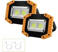 Tekstap Faro da lavoro a LED, a batteria, portatile, 2 lampadine COB da 30 W, 1500 lm, USB, per garage, campeggio, pesca, emergenza, cantieri, 3 modalità di illuminazione, batterie incluse(2 pezzi)