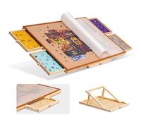 Tektalk Tavolo da puzzle con barra in pelle, con plateau in legno, portatile, con supporto regolabile incorporato/staffa e coperchio rimovibile, 4 cassetti di smistamento, fino a 1500 pezzi