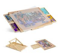 Tektalk Tavolo da puzzle con supporto regolabile integrato e copertura rimovibile, 3 angoli inclinabili in legno plateau portatile con 4 cassetti di smistamento, fino a 1500 pezzi