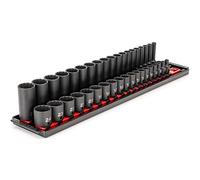 TEKTON 3/8 Inch Drive 12-Point Impact Socket Set with Rails, 38-Piece (6-24 mm) | SID91215