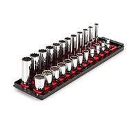 TEKTON 3/8 Inch Drive 12-Point Socket Set with Rails, 24-Piece (8-19 mm) | SHD91216
