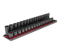 TEKTON 3/8 Inch Drive 6-Point Impact Socket Set, 38-Piece (6-24 mm) with Rails | SID91211