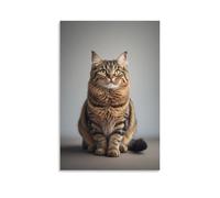 Tela artistica da parete 40,6 x 61 cm, un gatto soriano con un cappotto soffice, seduto e guardando in alto, dipinti decorativi per la casa e la camera da letto (senza cornice)