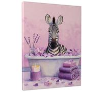 Tela artistica da parete a righe con bagno di cavalli, stampa floreale viola pesca, decorazione astratta per bagno, soggiorno, camera da letto, spa, tela avvolta 30,5 x 40,6 cm