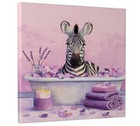 Tela artistica da parete a righe con bagno di cavalli, stampa floreale viola pesca, decorazione astratta per bagno, soggiorno, camera da letto, spa, tela avvolta 30,5 x 30,5 cm