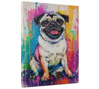 Tela artistica da parete astratta colorata con carlino, arcobaleno luminoso con cane felice, decorazione moderna pop art per soggiorno, camera da letto, ufficio, senza cornice, 40,6 x 50,8 cm