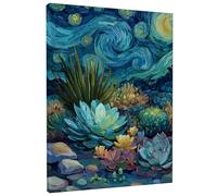 Tela artistica da parete astratta con piante grasse, pittura floreale blu verde, decorazione a tema natura per soggiorno, camera da letto, ufficio, tela avvolta 30,5 x 40,6 cm