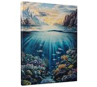 Tela artistica da parete con barriera corallina sottomarina, blu vibrante oceano paesaggio marino, estetica marina contemporanea per soggiorno, camera da letto, bagno, senza cornice, 40,6 x 50,8 cm