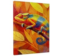 Tela artistica da parete con camaleonti colorati, stampa animalier arancione blu, decorazione astratta della natura per soggiorno, camera da letto, ufficio, tela avvolta 40,6 x 50,8 cm