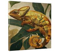 Tela artistica da parete con camaleonti geometrici, decorazione con animali gialli e marroni, arte contemporanea per soggiorno, camera da letto, ufficio, estetica della giungla, 30,5 x 30,5 cm