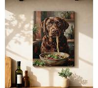 Tela artistica da parete con cane, arte realistica rustica con pasta basilico N/a marrone, stampe artistiche da appendere alla parete, per sala da pranzo, angolo colazione, ristorante, 30,5 x 40,6 cm