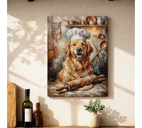Tela artistica da parete con cane, rustica e affascinante, frusta con mattarello N/a marrone, da appendere alla parete, per appartamento, soggiorno, camera da letto, angolo colazione, 30,5 x 40,6 cm