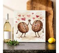 Tela artistica da parete con chicchi di caffè, fantasiosi cuori giocosi e sorridenti con facce sorridenti nessuno marrone, pittura artistica da appendere per appartamento, soggiorno, camera da letto