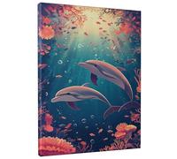 Tela artistica da parete con delfino oceano, poster con vita marina e corallo, astratto, decorazione per la casa per soggiorno, camera da letto, bagno, dormitorio, senza cornice, 20 x 30 cm