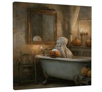 Tela artistica da parete con fantasma di Halloween, decorazione con zucca arancione marrone, estetica vintage per soggiorno, camera da letto, bagno, dormitorio, tela avvolta 30,5 x 30,5 cm