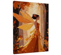 Tela artistica da parete con fatina autunnale, decorazione a foglia arancione marrone, fantasia artistica da parete per casa, soggiorno, camera da letto, ufficio, tela avvolta 40,6 x 50,8 cm