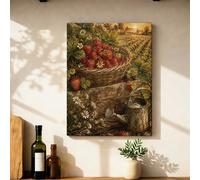 Tela artistica da parete con fragole, cestino rustico rustico, annaffiatoio, colore rosso, opera d'arte da appendere alla parete, per casa, ristorante, sala da pranzo, cubicolo, 30,5 x 40,6 cm