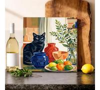 Tela artistica da parete con gatto e vasetti, arte moderna e artistica da appendere alla parete, per appartamento, soggiorno, camera da letto, angolo colazione, 30,5 x 30,5 cm