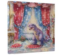 Tela artistica da parete con motivo a bolle di dinosauro, viola e rosso, decorazione da parete per bagno, camera da letto, asilo nido, tela avvolta 30,5 x 30,5 cm
