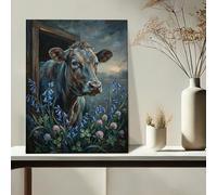 Tela artistica da parete con mucca in un ambiente floreale, decorazione rustica per casa, camera da letto, cucina, tela avvolta 40,6 x 50,8 cm